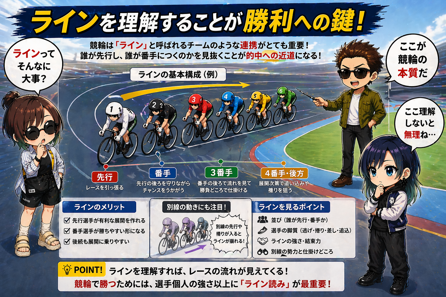 競輪のライン構成と役割を初心者向けに解説した図