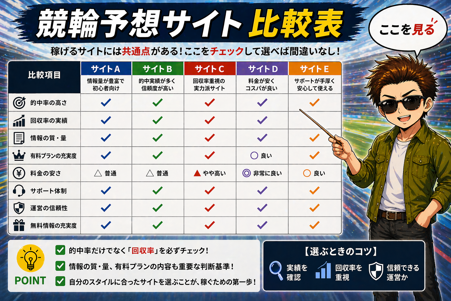 競輪予想サイトの比較表と選び方のポイント